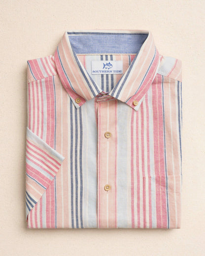 Sea Voyage Stripe Linen Rayon Short Sleeve Shirt | Southern Tide Customer Favorite