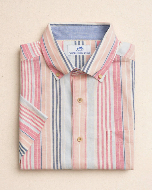 Sea Voyage Stripe Linen Rayon Short Sleeve Shirt | Southern Tide Customer Favorite