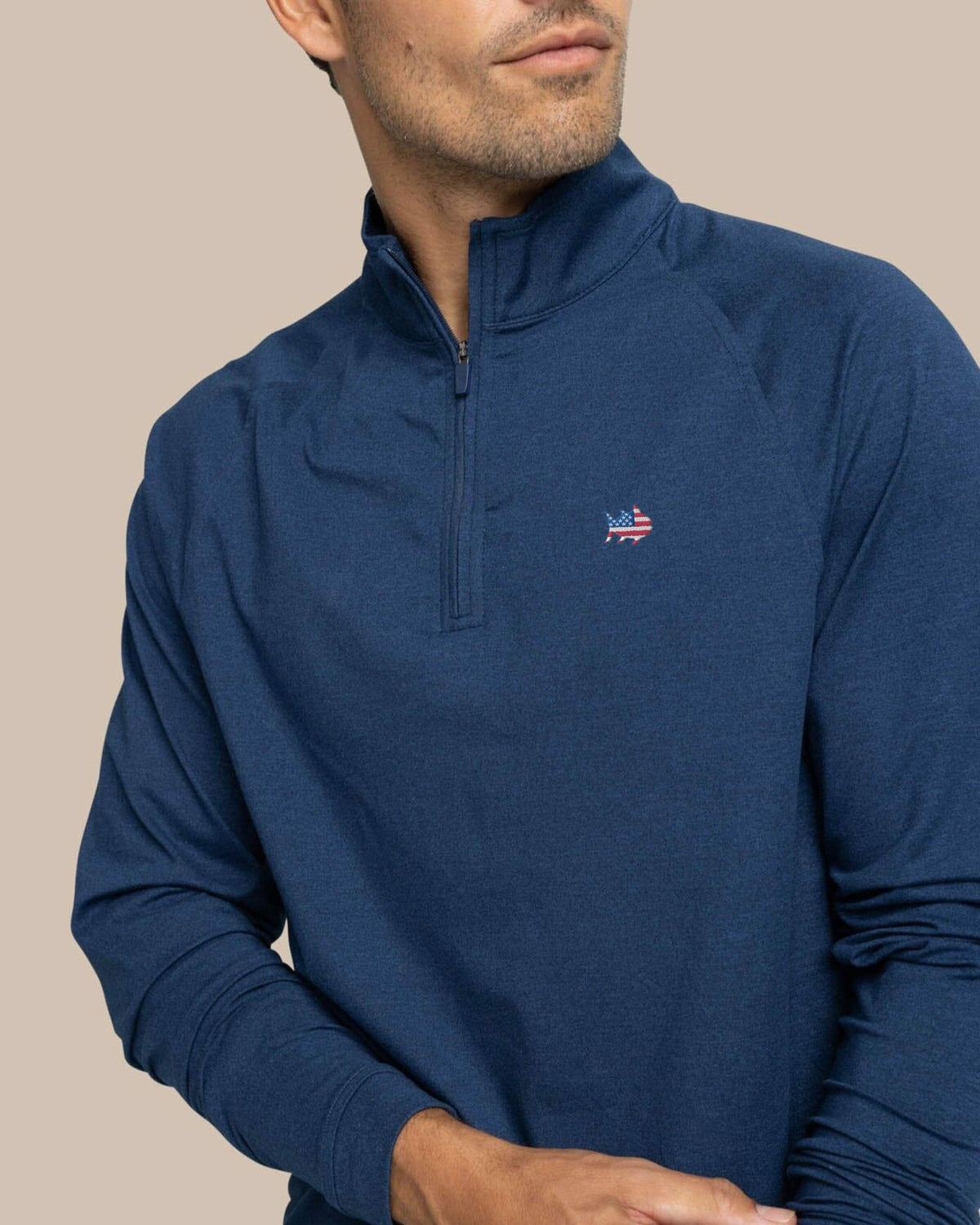 USA Flag Skipjack Cruiser Heather Quarter Zip | Southern Tide Latest