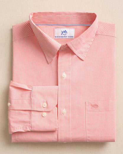 Charleston Parkwood Micro-Gingham Shirt - Coral | Southern Tide Premium