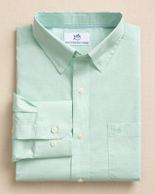 Charleston Parkwood Micro-Gingham Shirt - Green | Southern Tide Special Offer