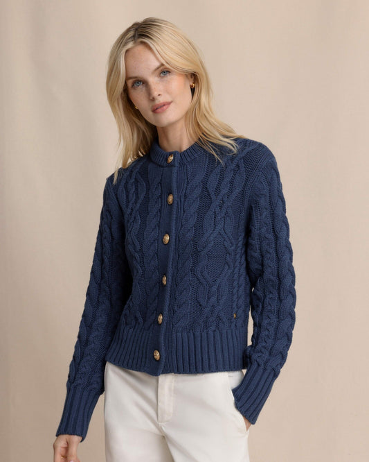 Clarke Cable Knit Cardigan - Dress Blue | Southern Tide Quality