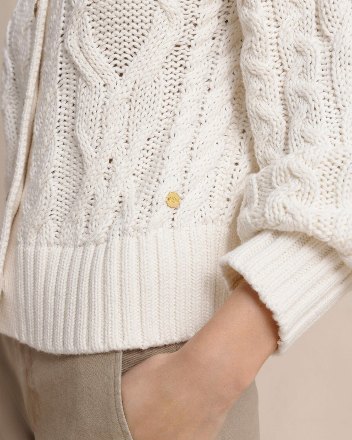 Clarke Cable Knit Cardigan - Sand White | Southern Tide Recommended