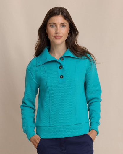 Tonya Button Mock Pullover - Teal | Southern Tide Trusted