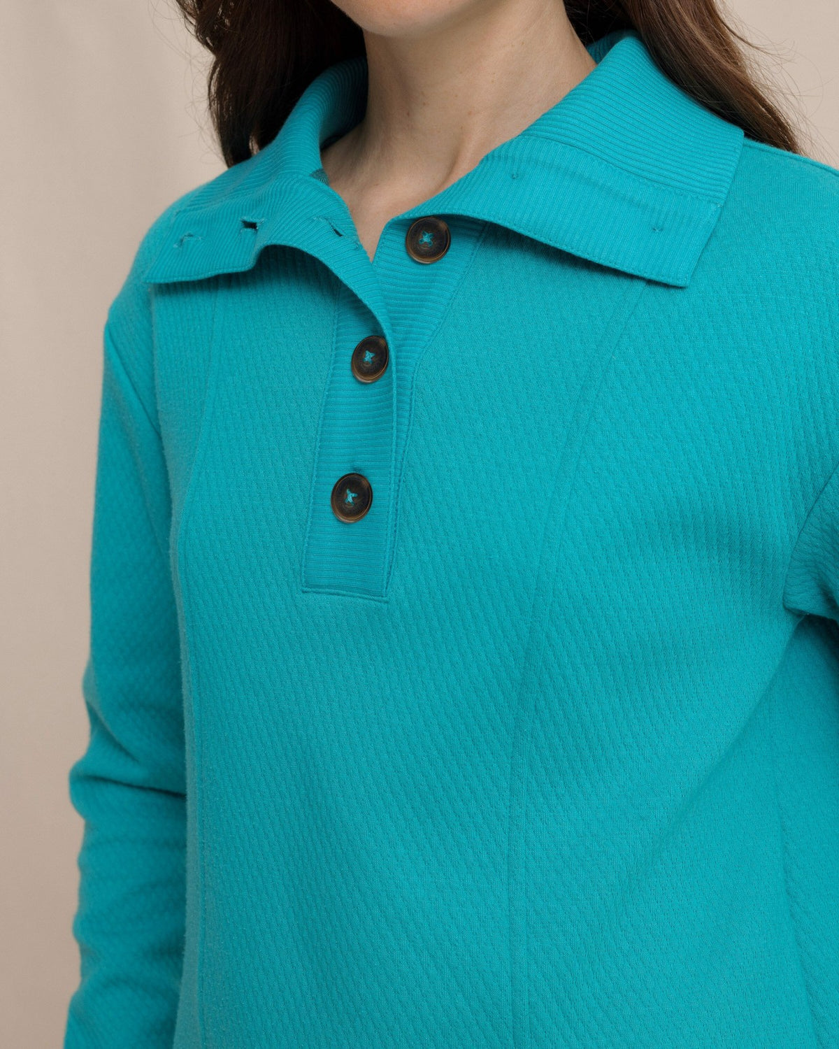 Tonya Button Mock Pullover - Teal | Southern Tide Trusted