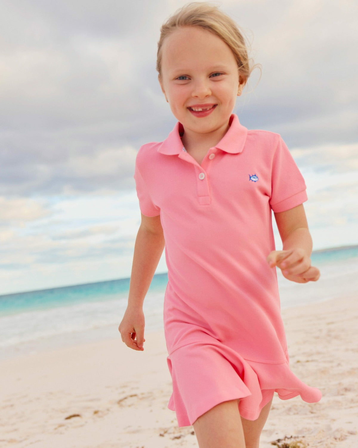 Girls Skipjack Dropwaist Polo Dress - Sea Pink | Southern Tide Trusted