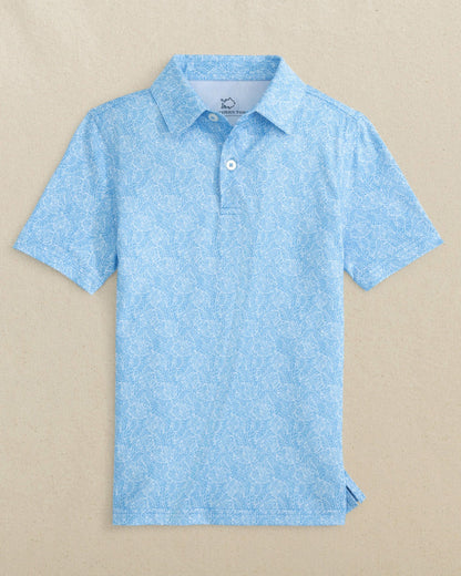 Boys Beach Palms Printed Performance Polo - Blue | Southern Tide Featured