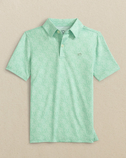 Boys Beach Palms Printed Performance Polo - Green | Southern Tide Special Offer