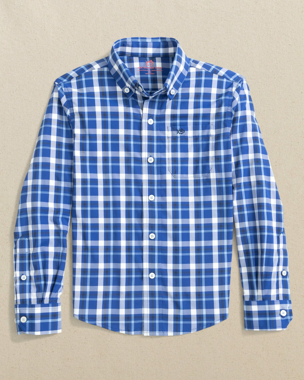 Boys River Ridge Plaid Long Sleeve Sport Shirt - Blue | Southern Tide Recommended