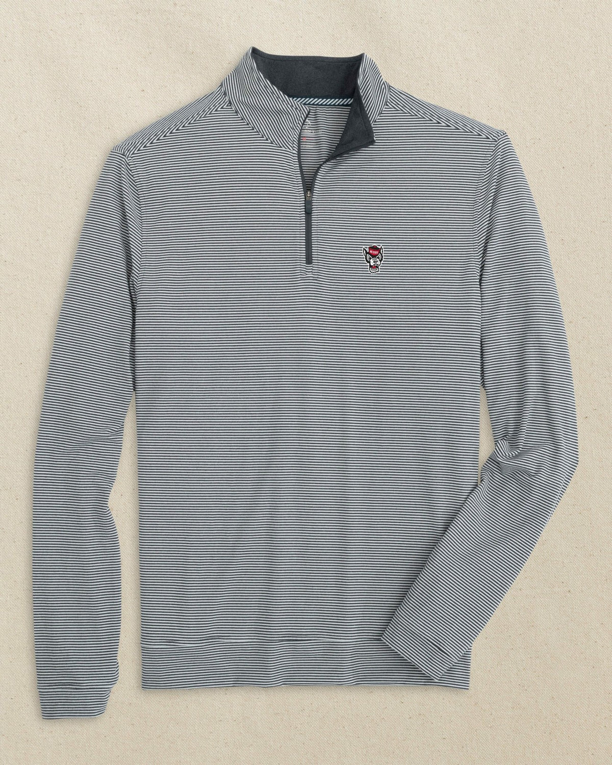 NC State Wolf Head Micro-Stripe Quarter Zip | Southern Tide Best Seller
