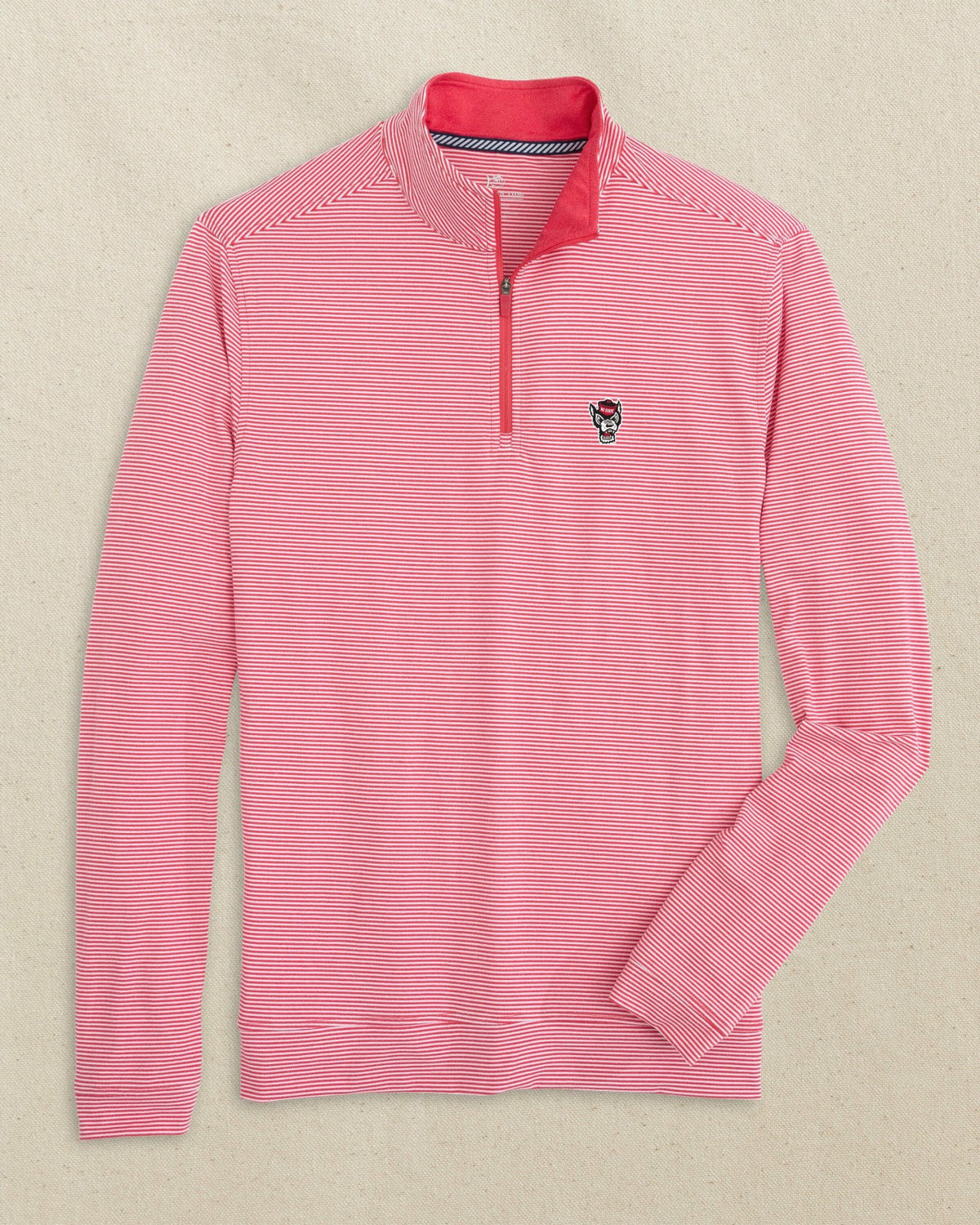 NC State Wolf Head Micro-Stripe Quarter Zip | Southern Tide Best Seller